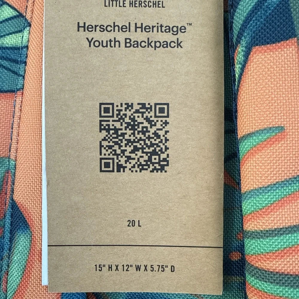 Herschel Heritage Youth Backpack Tangerine Palm Leaves Tropical Quality NEW Tags